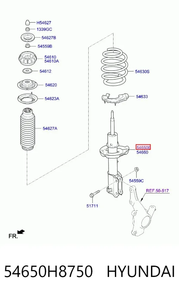 Amortyzator przedni lewy 54650H8750 Hyundai/Kia