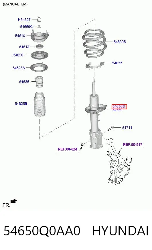 Amortyzator przedni lewy 54650Q0AA0 Hyundai/Kia