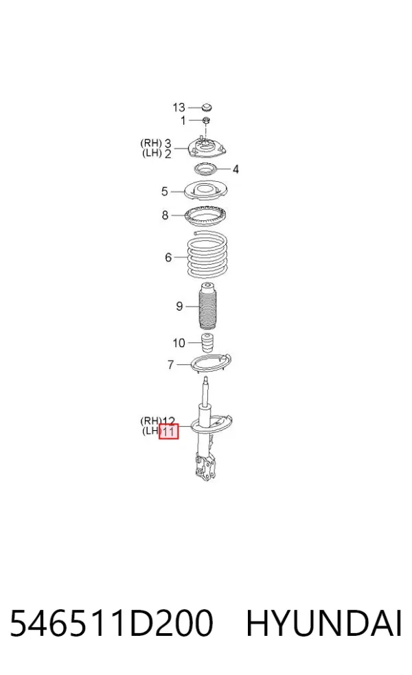 Amortyzator przedni lewy 546511D200 Hyundai/Kia