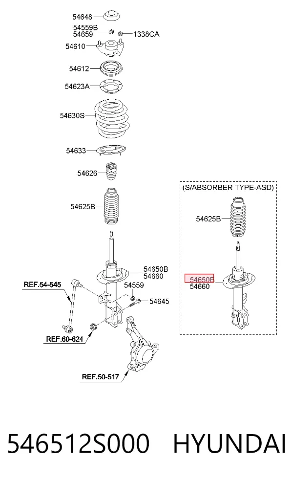 Amortyzator przedni lewy 546512S000 Hyundai/Kia