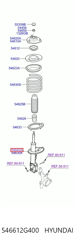 Amortyzator przedni prawy 546612G400 Hyundai/Kia