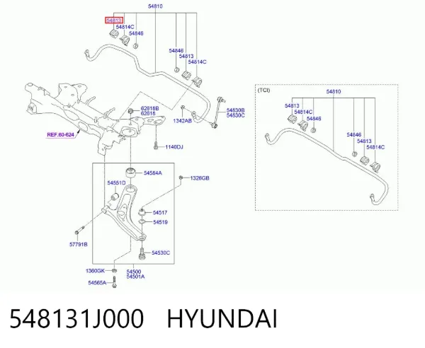 Tuleja stabilizatora przedniego 548131J000 Hyundai/Kia