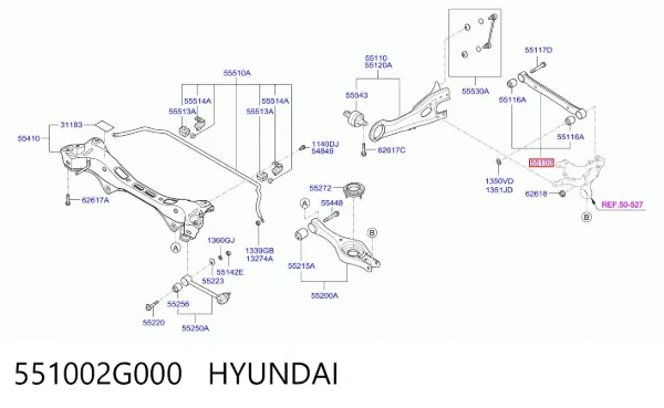Wahacz zawieszenia tylnego górny lewy/prawy 551002G000 Hyundai/Kia