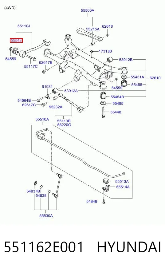 Silentblock wahacza tylnego podłużnego 551162E001 Hyundai/Kia