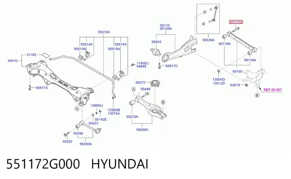 Śruba tylnego wahacza podłużnego (dla zbieżności) 551172G000 Hyundai/Kia
