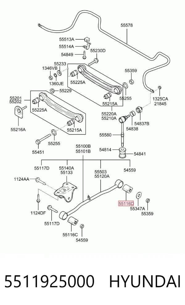 Silentblock tylnego wahacza podłużnego przedni 5511925000 Hyundai/Kia