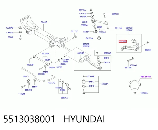 Silentblock wahacza tylnego górnego 5513038001 Hyundai/Kia