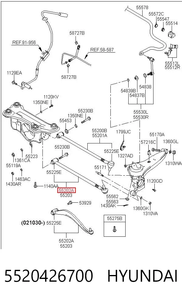 Wahacz zawieszenia tylnego dolny lewy 5520426700 Hyundai/Kia
