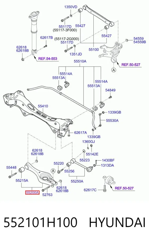 Wahacz zawieszenia tylnego dolny lewy/prawy 552101H100 Hyundai/Kia