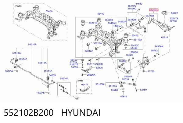 Wahacz zawieszenia tylnego dolny lewy/prawy 552102B200 Hyundai/Kia