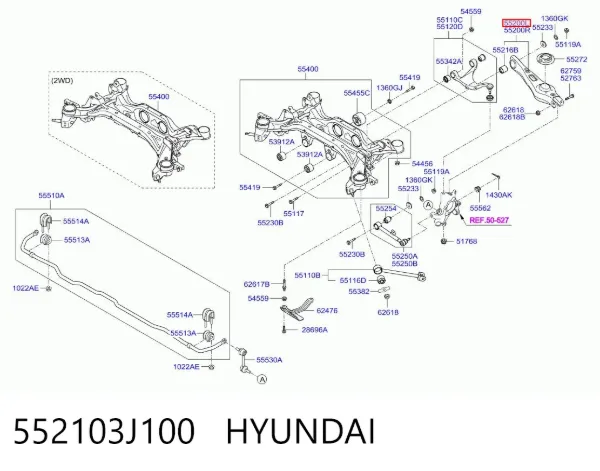 Wahacz zawieszenia tylnego dolny lewy/prawy 552103J100 Hyundai/Kia