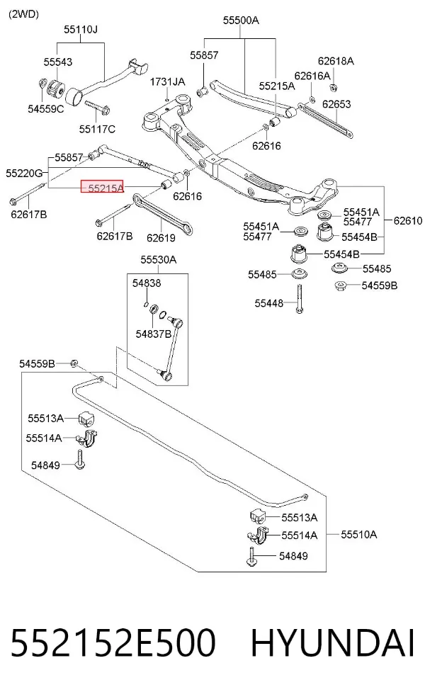 Silentblock tylnego wahacza poprzecznego 552152E500 Hyundai/Kia