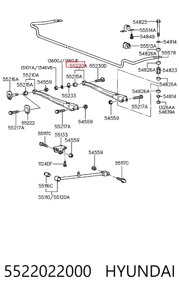 Wahacz zawieszenia tylnego poprzeczny 5522022000 Hyundai/Kia