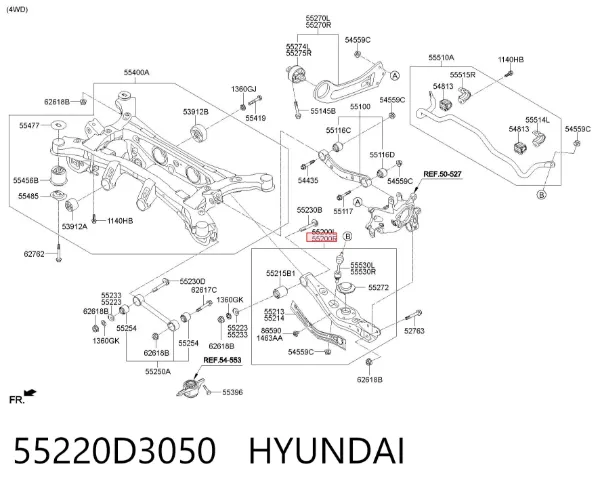 Wahacz zawieszenia tylnego dolny prawy 55220D3050 Hyundai/Kia