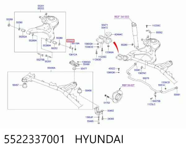 Wahacz zawieszenia tylnego dolny lewy 5522337001 Hyundai/Kia