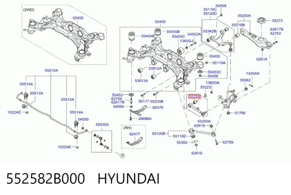 Silentblock tylnego wahacza poprzecznego 552582B000 Hyundai/Kia