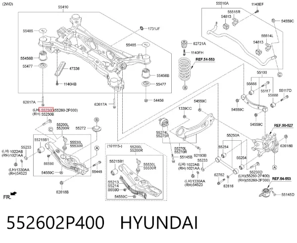 Śruba regulacji tylnego wahacza (dla zbieżności), wewnętrzny 552602P400 Hyundai/Kia