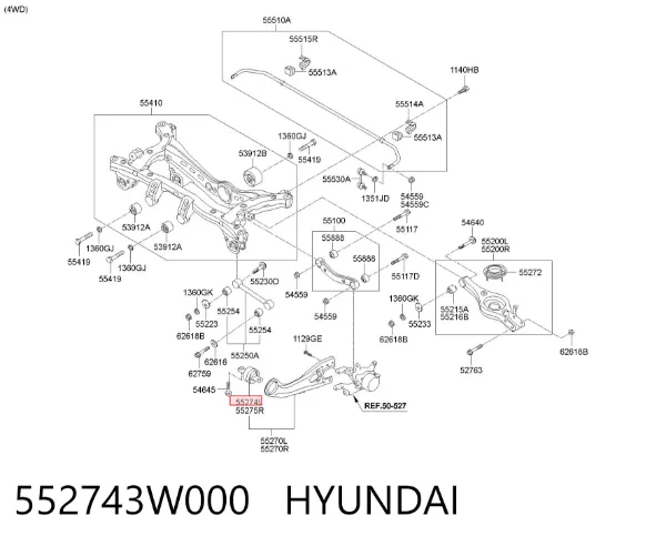 Silentblock wahacza podłużnego tylnego dolnego 552743W000 Hyundai/Kia