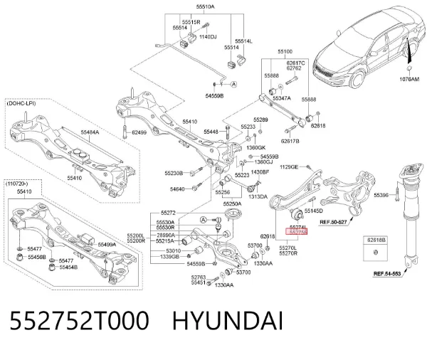 Silentblock wahacza podłużnego tylnego dolnego 552752T000 Hyundai/Kia