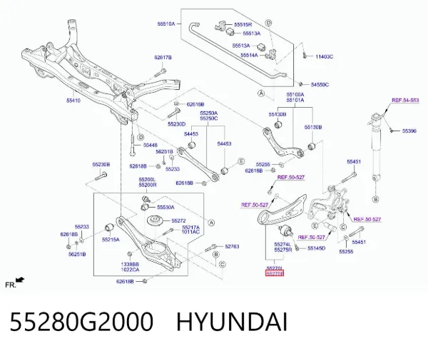 Wahacz (drążek) zawieszenia tylnego podłużny dolny prawy 55280G2000 Hyundai/Kia