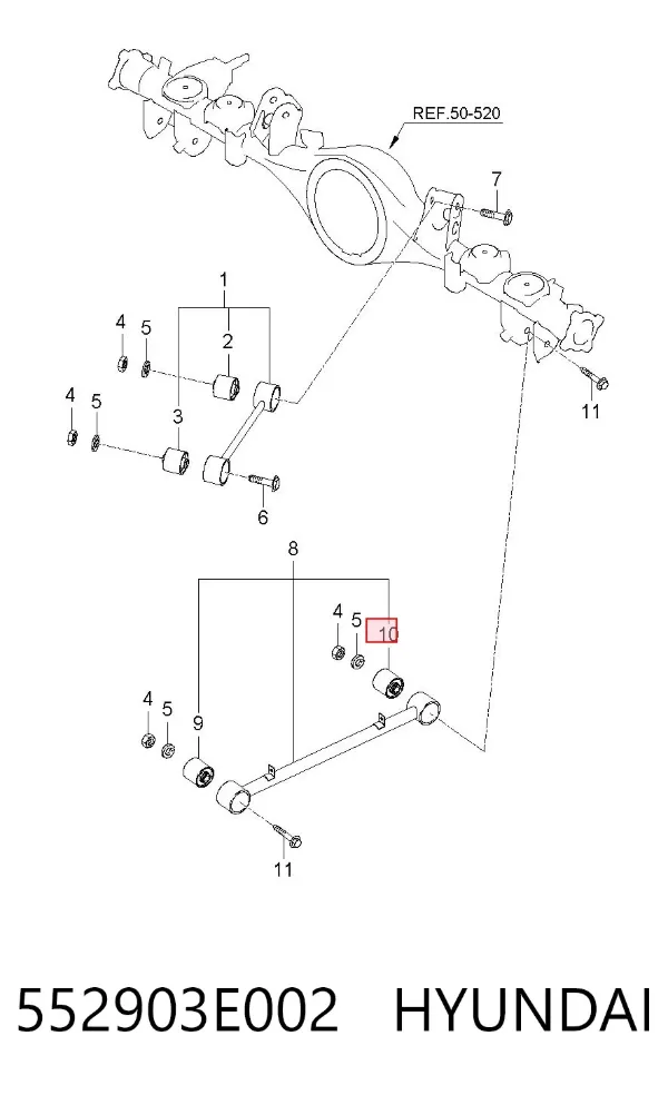 Silentblock wahacza podłużnego tylnego dolnego 552903E002 Hyundai/Kia