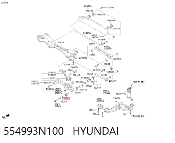 Silentblock wahacza poprzecznego tylnego zewnętrzny 554993N100 Hyundai/Kia