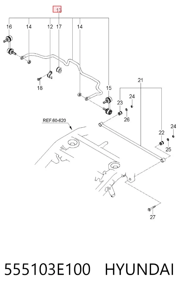 Stabilizator tylny 555103E100 Hyundai/Kia