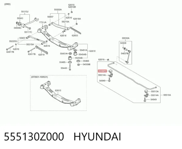 Tuleja stabilizatora przedniego 555130Z000 Hyundai/Kia
