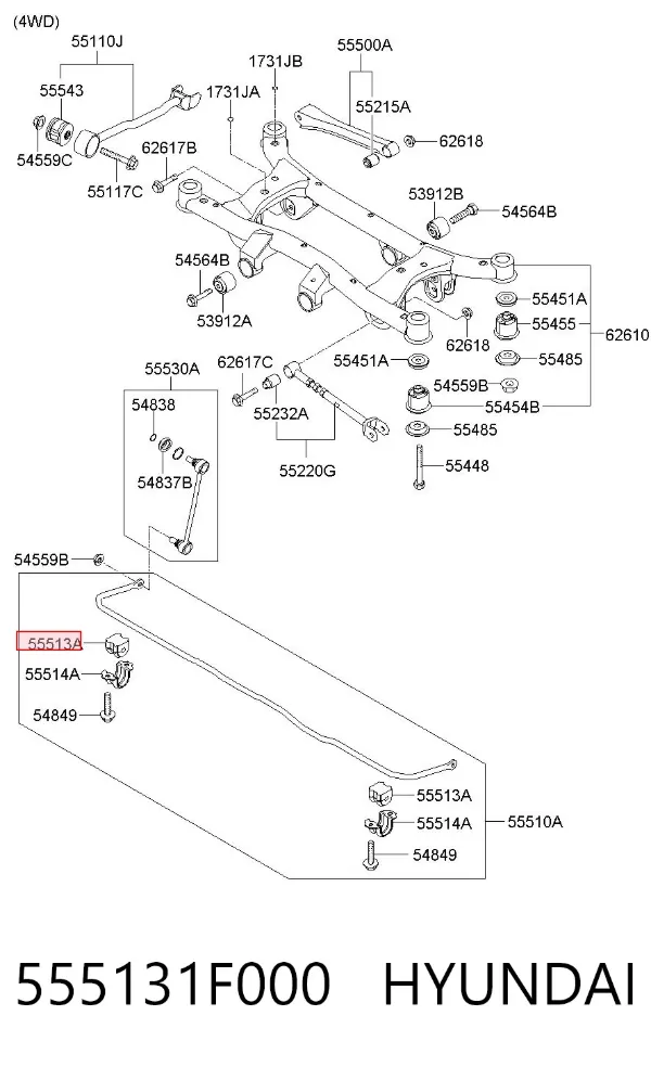 Tuleja stabilizatora tylnego 555131F000 Hyundai/Kia