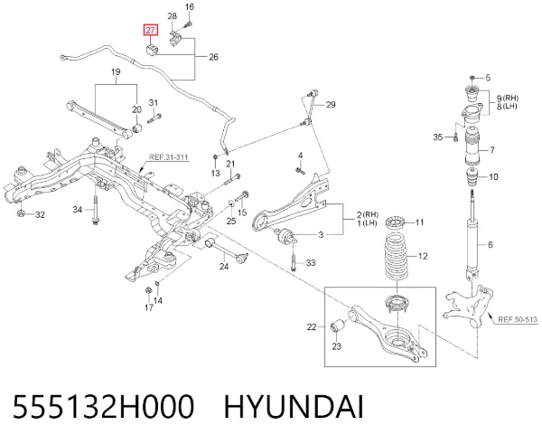 Tuleja stabilizatora tylnego 555132H000 Hyundai/Kia