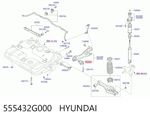 Silentblock tylnego wahacza podłużnego przedni 555432G000 Hyundai/Kia