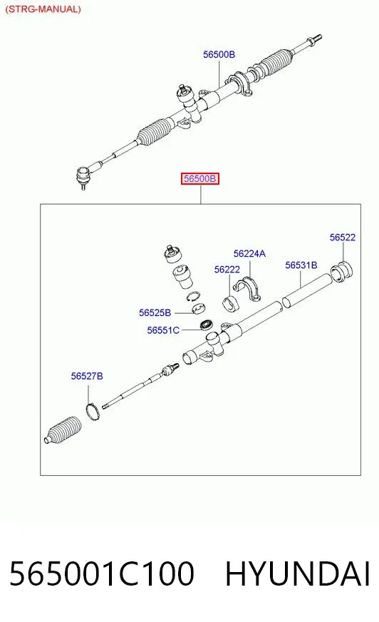 Listwa kierownicza (maglownica) 565001C100 Hyundai/Kia