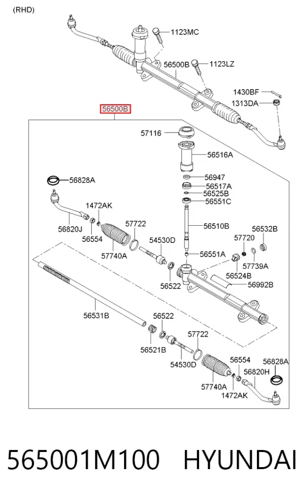 Listwa kierownicza (maglownica) 565001M100 Hyundai/Kia