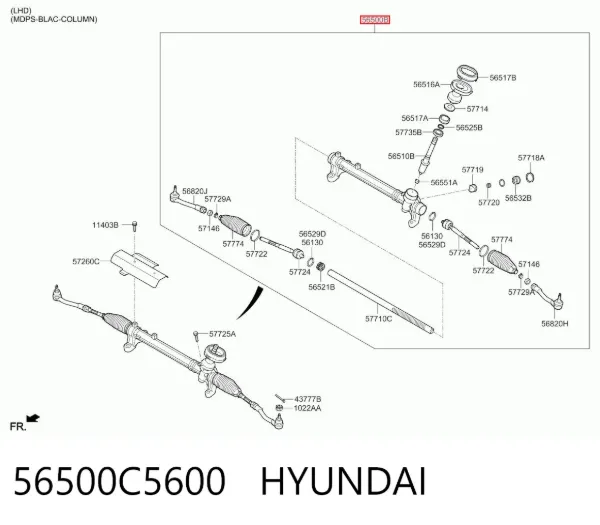 Listwa kierownicza (maglownica) 56500C5600 Hyundai/Kia