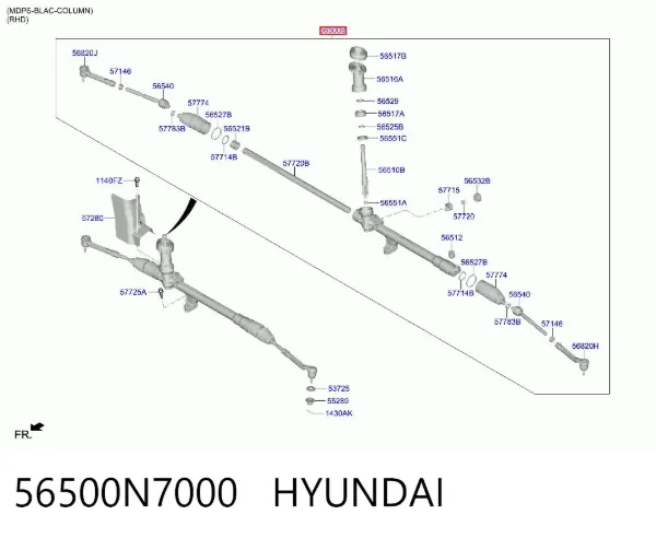 Listwa kierownicza (maglownica) 56500N7000 Hyundai/Kia