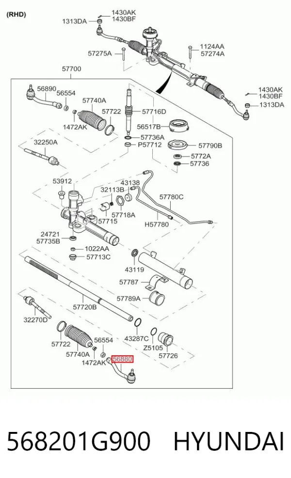 Końcówka drążka kierowniczego zewnętrzna 568201G900 Hyundai/Kia