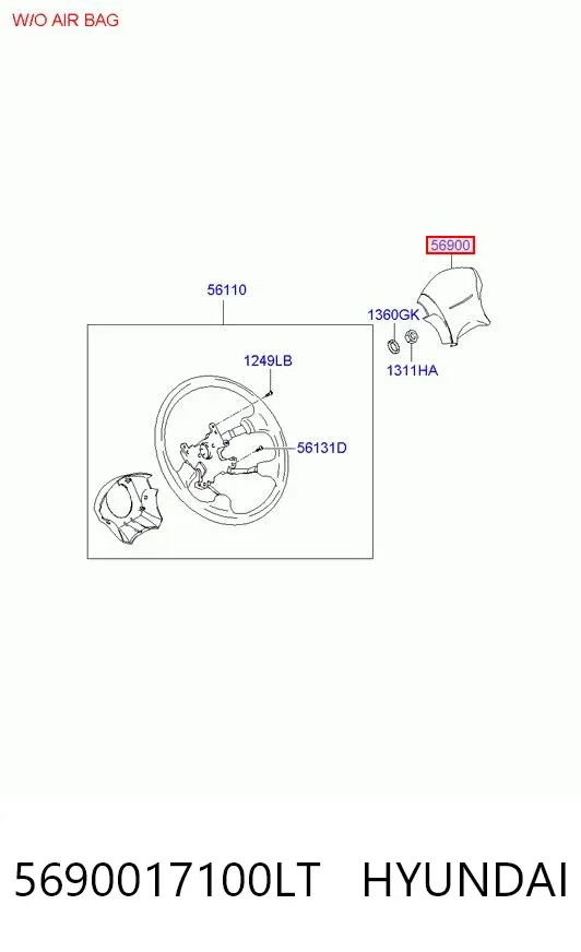 Poduszka powietrzna (Airbag) kierowcy 5690017100LT Hyundai/Kia