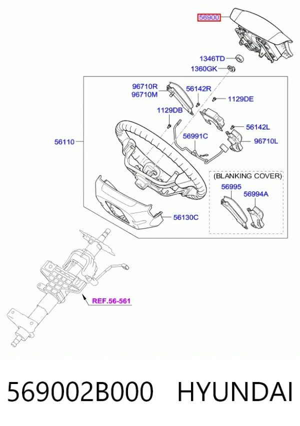 Poduszka powietrzna (Airbag) kierowcy 569002B000 Hyundai/Kia