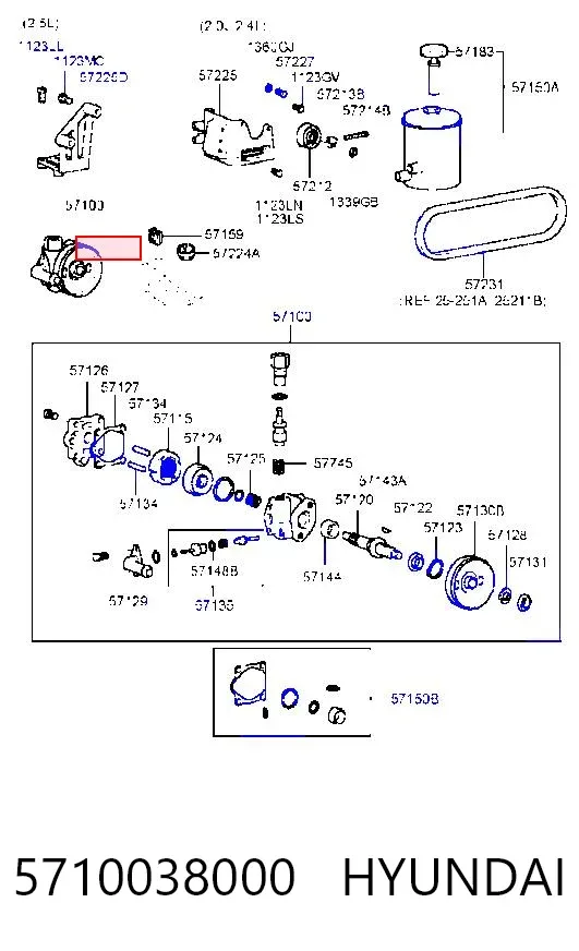 Pompa wspomagania hydraulicznego kierownicy 5710038000 Hyundai/Kia