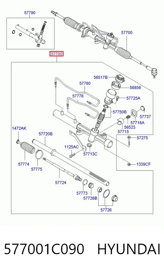 Listwa kierownicza (maglownica) 577001C090 Hyundai/Kia
