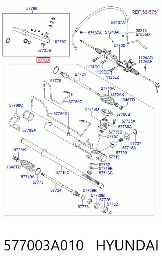 Listwa kierownicza (maglownica) 577003A010 Hyundai/Kia