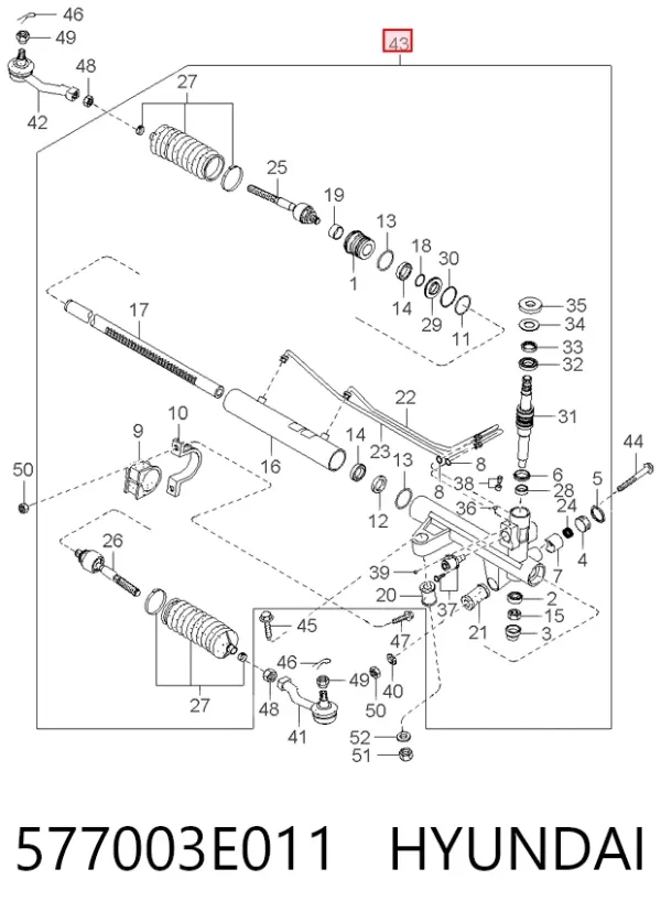 Listwa kierownicza (maglownica) 577003E011 Hyundai/Kia