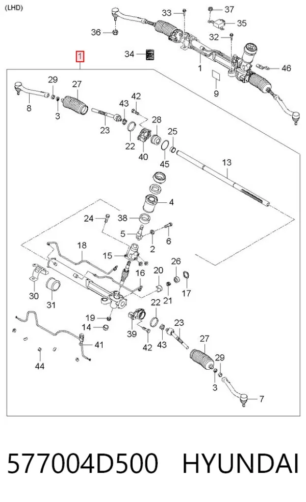 Listwa kierownicza (maglownica) 577004D500 Hyundai/Kia