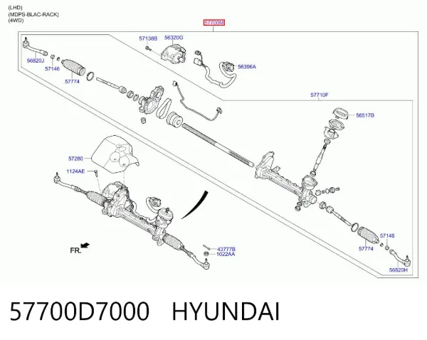 Listwa kierownicza (maglownica) 57700D7000 Hyundai/Kia