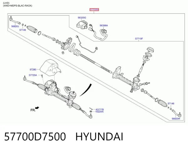 Listwa kierownicza (maglownica) 57700D7500 Hyundai/Kia