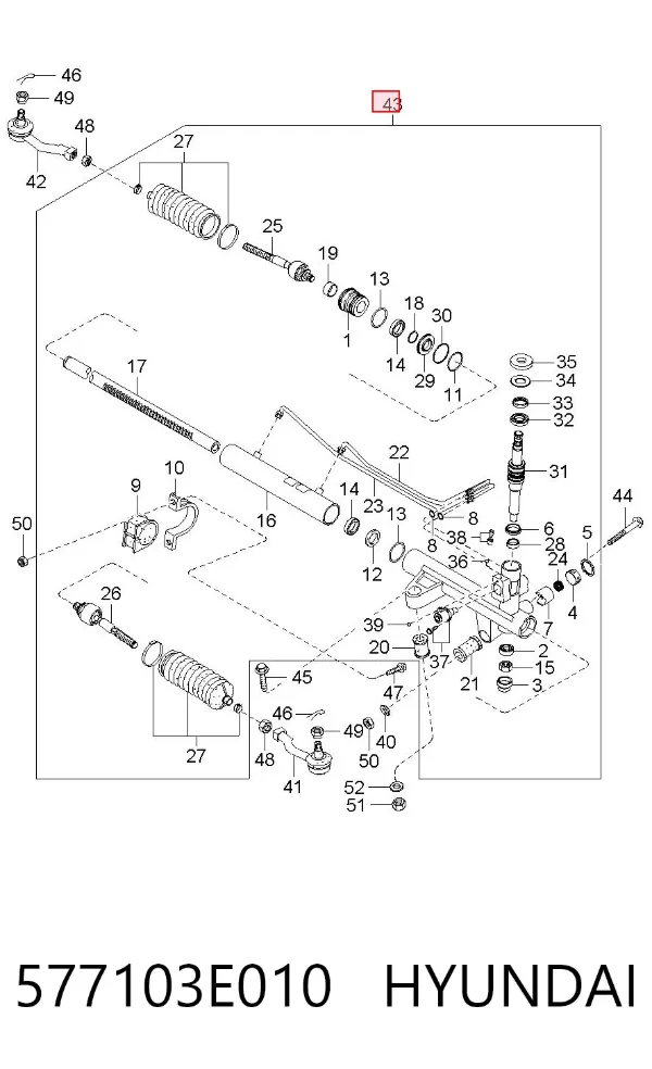 Listwa kierownicza (maglownica) 577103E010 Hyundai/Kia