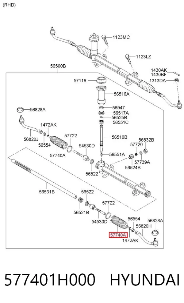 Osłona mechanizmu kierowniczego (maglownicy) 577401H000 Hyundai/Kia