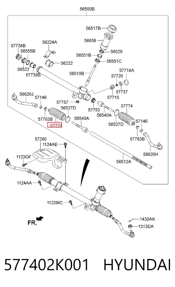 Osłona mechanizmu kierowniczego (maglownicy) 577402K001 Hyundai/Kia