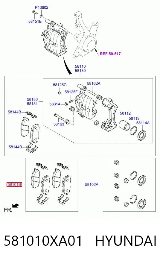 Klocki hamulcowe przednie tarczowe 581010XA01 Hyundai/Kia