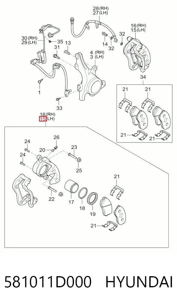 Zacisk hamulcowy przedni lewy 581011D000 Hyundai/Kia